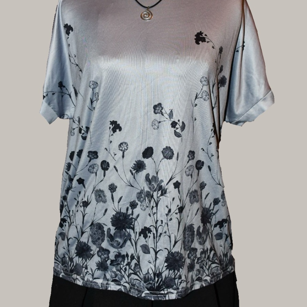 MISSLOOK Floral Short Sleeve Top - Silver Gray